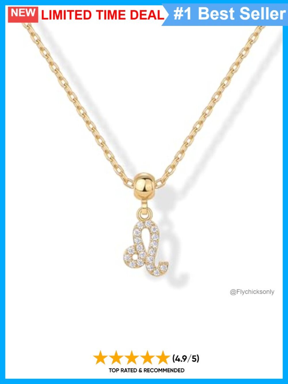 14K Gold Plated Dainty Zodiac Charm Necklace with Cubic Zirconia